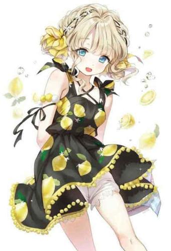 二次元 少女 金发 蓝瞳 柠檬 黄色系