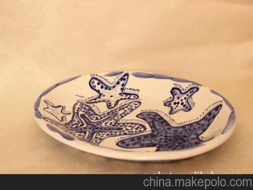 外贸库存陶瓷餐具盘子 手绘大盘 鱼形盘