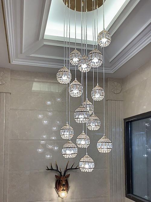 楼梯吊灯轻奢金色灯长复式旋转水晶灯简约loftloft