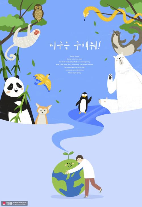 全球变暖保护地球动物植物环境优化插画