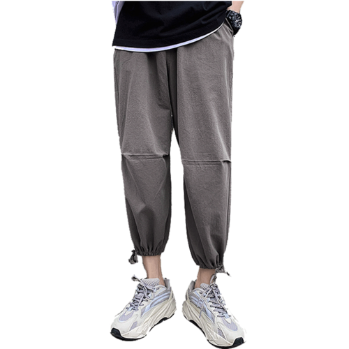 裤子男韩版潮流百搭宽松休闲抽绳束脚裤直筒工装九分系绳夏季薄款