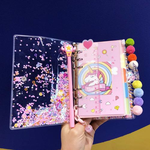 红ins梦幻独角兽手账本豪华套装少女心流沙可爱毛球活页笔记本