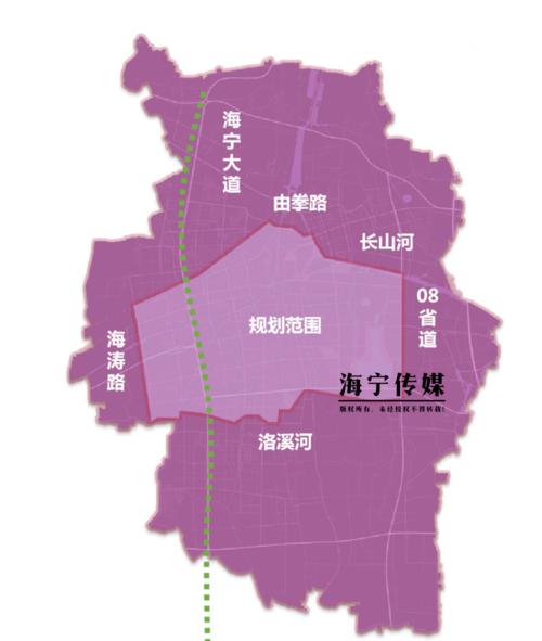 西至海涛路,南至洛溪河,北至铁路由拳路长山河)范围, 及海宁大道(丁桥
