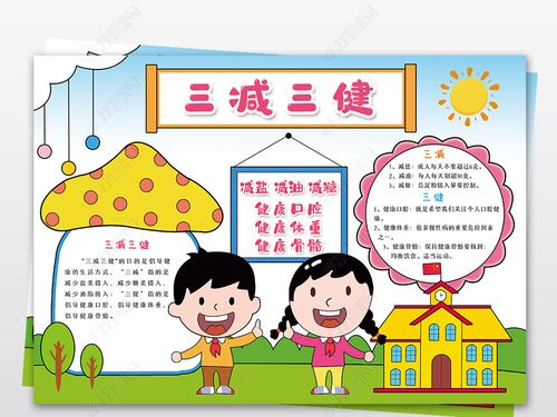 三减三健手抄报饮食健康电子小报模板