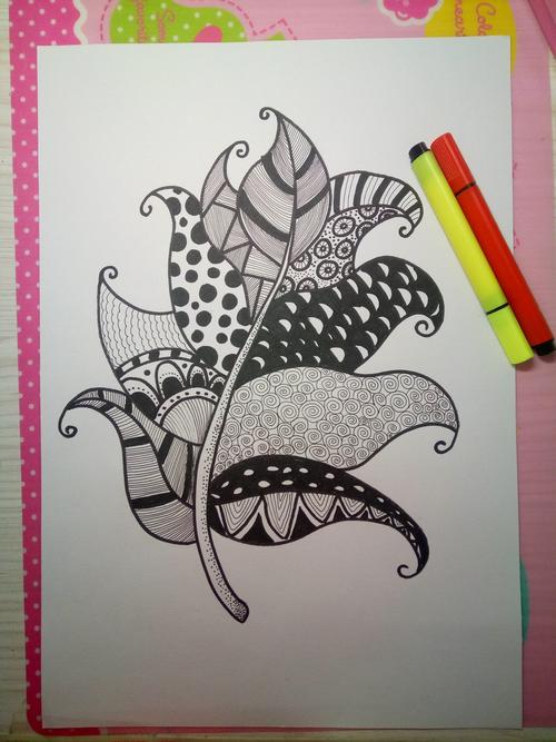 叶子线描花纹添加完成!