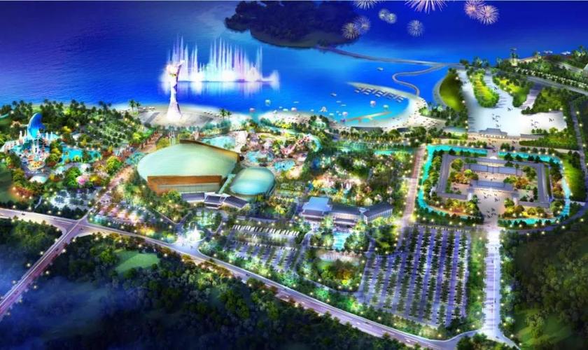 包头小白河温泉水世界度假区鸟瞰(夜景)效果图