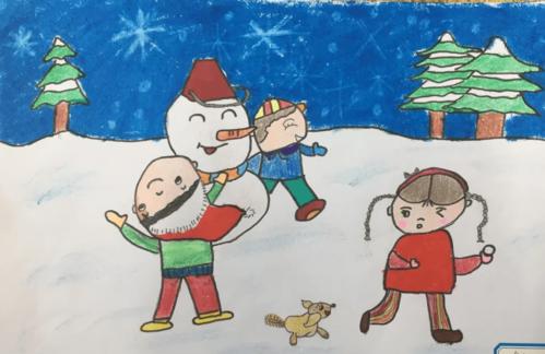 以冬天雪景为主题的儿童画-冬天的雪地