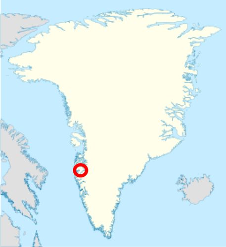 格陵兰岛地图,圈中为site-01位置