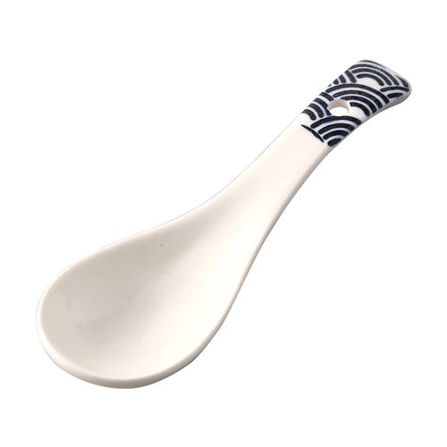 日式手彩陶瓷勺子创意吃饭勺酒店家用餐具釉下彩饭勺长柄调羹汤勺