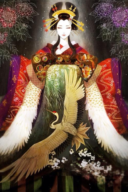 花魁,日本,古风,艺妓,美女,插画,动漫,二次元