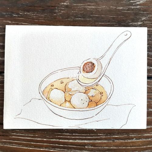 【写生原创】钢笔淡彩/鳗鱼丸_鳗鱼_钢笔_画画_水彩画