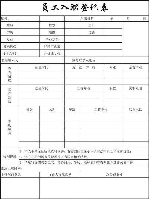 员工入职登记表模板