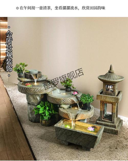 中式假山流水喷泉貔貅摆件客厅庭院景观装饰落地鱼池水缸造景 石墨左