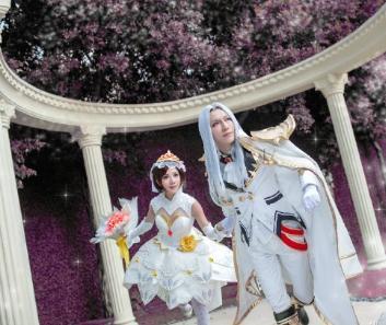 王者荣耀cosplay周瑜小乔纯白花嫁真爱至上