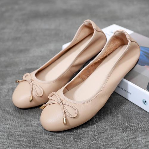 平底鞋女单鞋2021新款春秋真皮鞋软底夏季瓢鞋浅口豆豆鞋大码女鞋