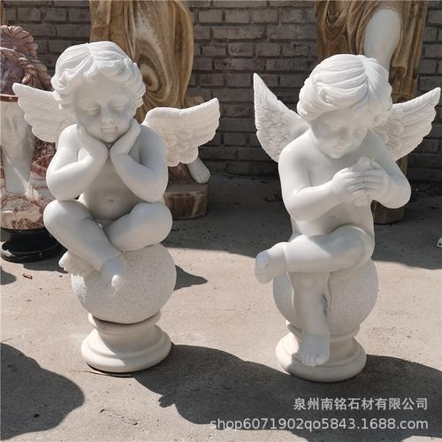 惠安石雕厂家定制酒店售楼部大理石小天使雕塑汉白玉天使装饰摆件
