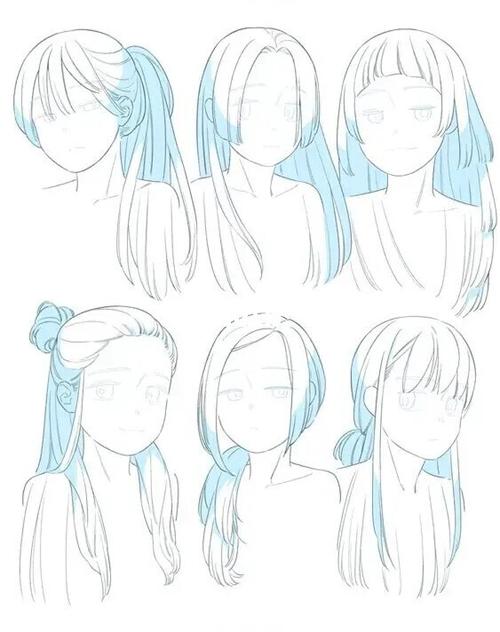 板绘|二次元头发绘画参考_绘画_二次元_发型_黑长直_文化_绘画