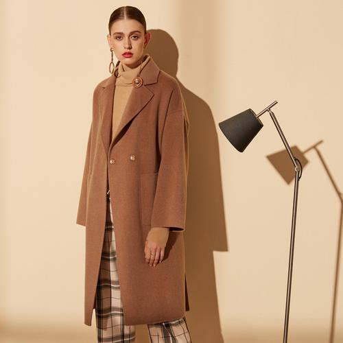 2件15折价3443羊毛mecity女羊绒混纺时尚大口袋双面呢外套大衣