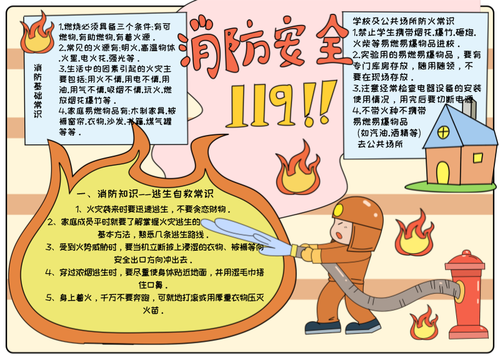 手绘消防安全儿童手绘手抄报模板