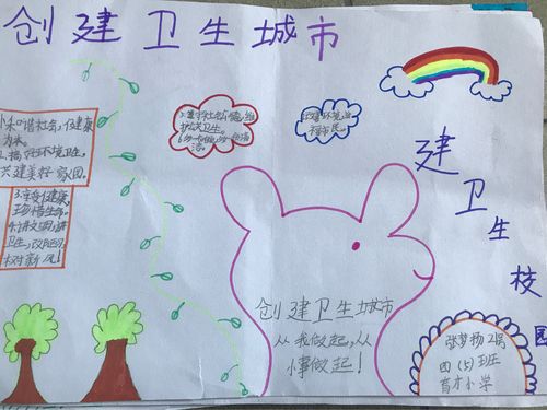 "小手拉大手,共创卫生城"手抄报——育才小学