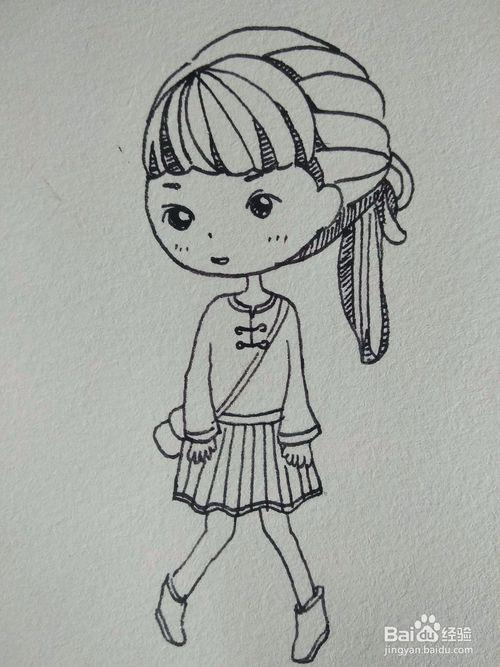 怎么画一个绑着个性头发的女孩简笔画?
