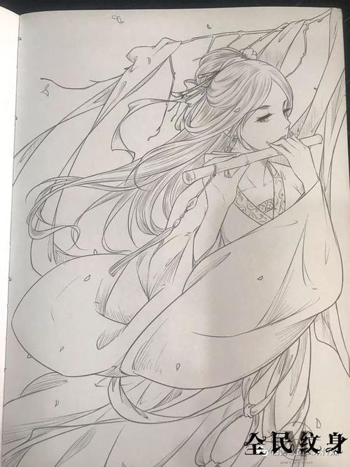 唯美古风人物美女纹身线描图集