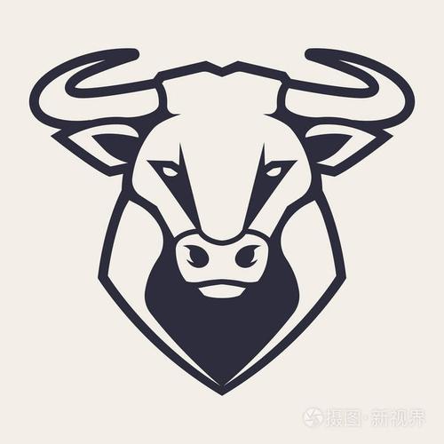 公牛的正面对称图像看起来很危险. 矢量单色图标.