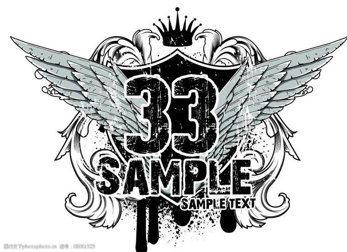 折翼天使 队徽 图标 时尚复古招贴 翅膀 摇滚海报 dd图案 卡通设计