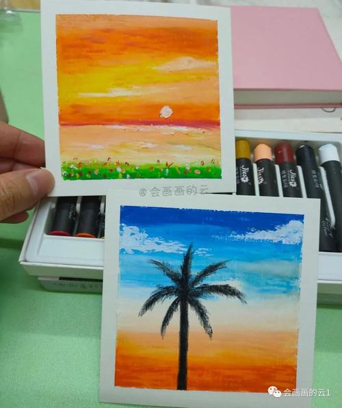 油画棒自学图文过程~晚霞