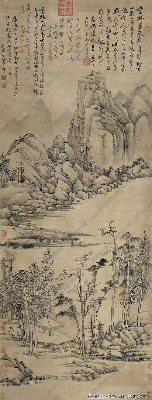 倪瓒作品 秋林远岫图 高清大图下载