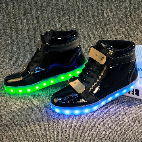 工厂led发光鞋高帮七彩夜光鞋男女款灯鞋usb充电灯鞋