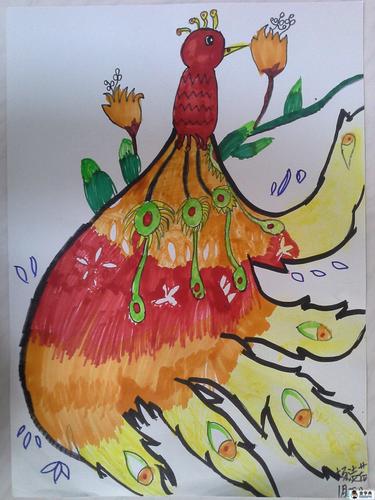 小学生水彩画图片-彩色的孔雀_水彩画-查字典幼儿网儿童画
