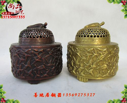 黄铜风水铜器 铜千鹤炉 铜香薰炉 铜工艺品 家居饰品