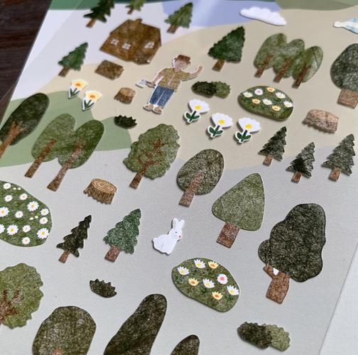 韩国sonia 手帐素材ins风和纸贴纸小树动物兔子贴画 forest 森林