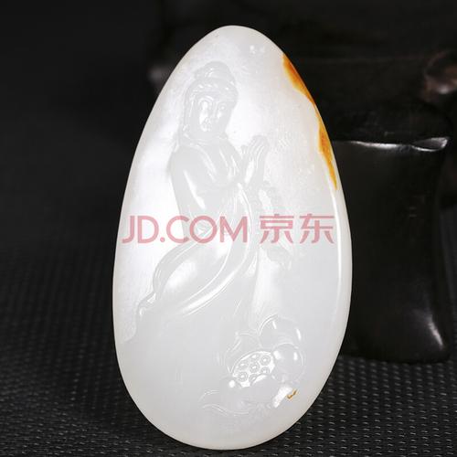 中国青年玉雕艺术家张安琪作品 和田玉羊脂白玉挂件莲花观音重 60.