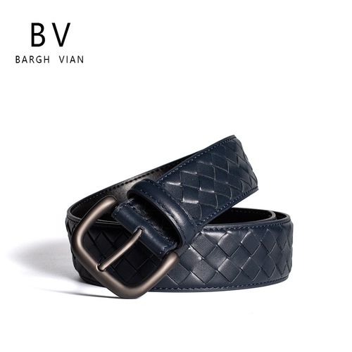 bargh vian bv皮带男真皮手工胎牛皮编织腰带针扣商务裤腰带 蓝色