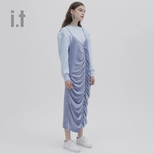 it curetty女装吊带裙2019春季新品复古时尚丝绒抽褶设计83dr003b