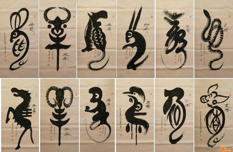 书法 - 中华人们共和国著作版权作品四尺竖式《十二生肖》