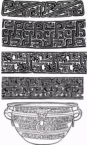 常用于青铜器的纹样有:贪吃纹,夔龙纹,龙纹(匍匐龙纹,卷