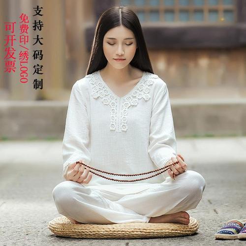 佛系打坐修行服女春夏高端棉麻禅修服套装定制国风