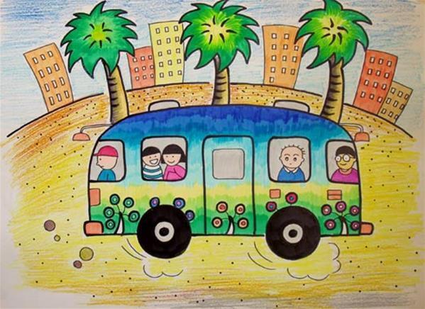 优秀儿童画作品 公共汽车,公交车儿童画图片大全
