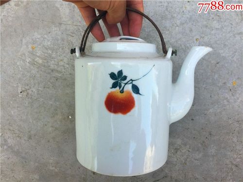 建国初期景德镇款葡萄水果花卉图提梁老茶壶包老瓷器茶具茶器摆件