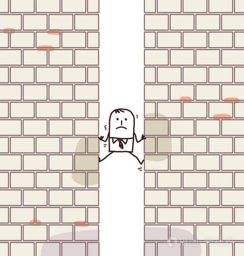 卡通漫画的人撞了两堵墙之间