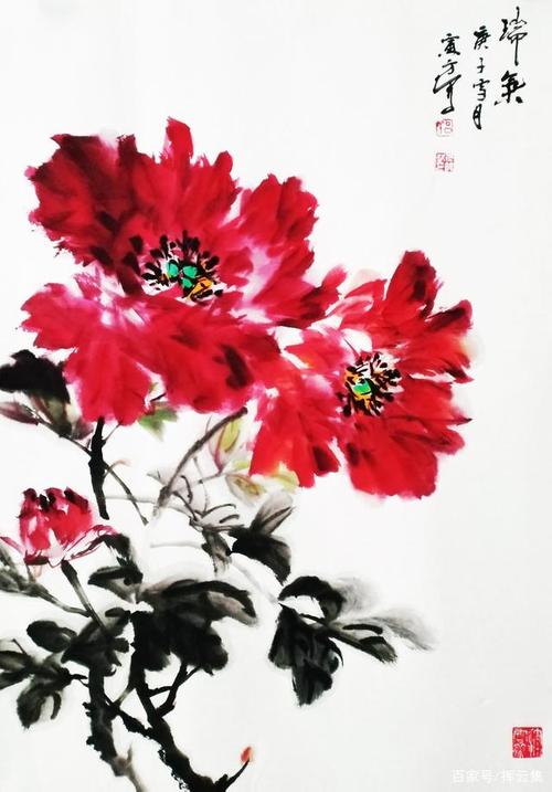 南阳国画名家吕寅方写意牡丹《瑞气》