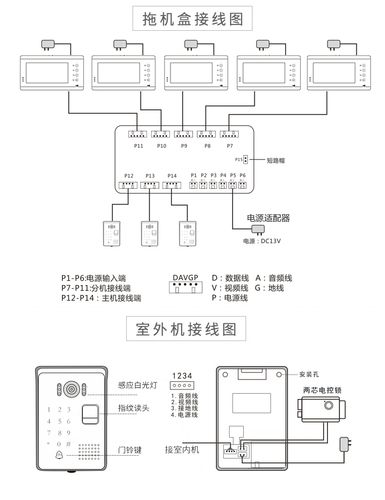 热卖天图指纹密码可视对讲门铃家用高清视频有线智能监控楼宇门禁系统