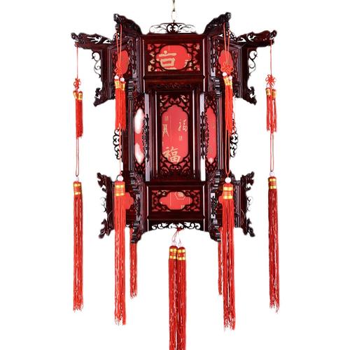 新实木六角宫灯灯笼吊灯仿古中国风中式户外春节大门灯笼阳台一对