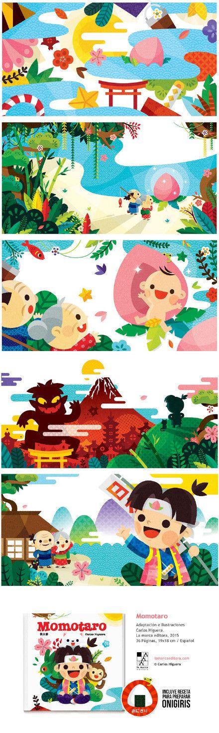 桃太郎的故事,哈哈这插画太棒了