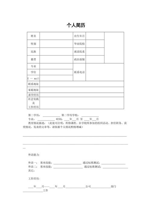 个人简历表格模板——表格样本