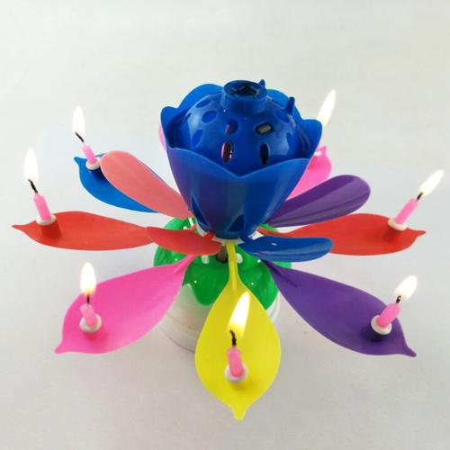 莲花生日蜡烛 8只音乐开花圆底旋转莲花蜡烛
