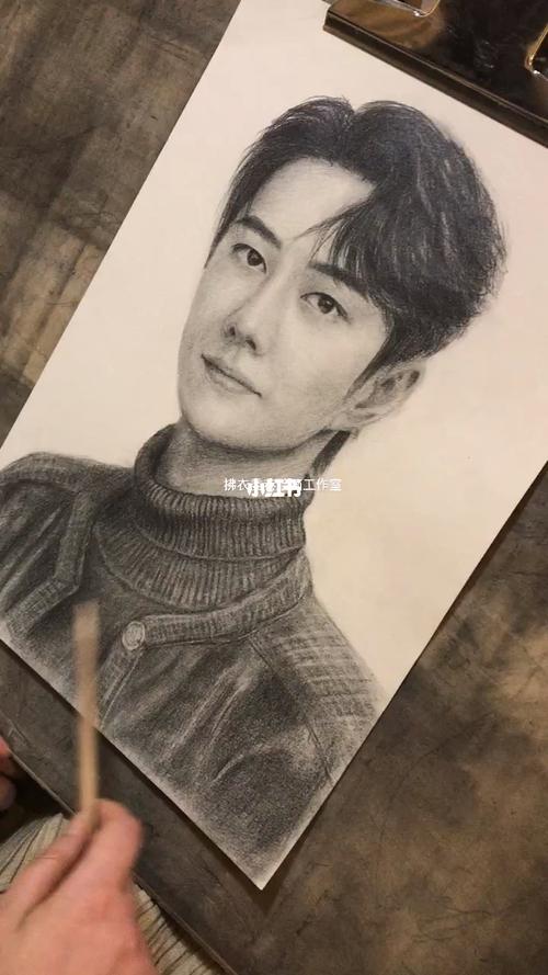 王一博素描肖像画_王一博_素描_798拂衣委巷零基础油画diy画室(798店)